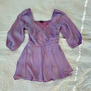 Lavender Shimmer Satin Mini Dress Puff Sleeve Fairycore Princess